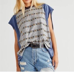 FREE PEOPLE, SUPER CUTE GROOVY EMBROIDERED OVERSIZED T-SHIRT